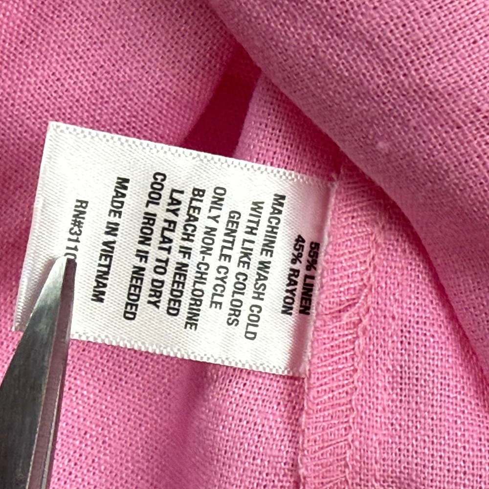 Crown & Ivy Button Down Linen Blend Coastal Coquette Southern Pink Shirt L - Picture 11 of 11